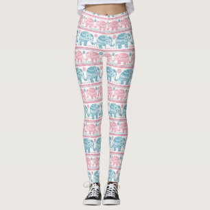 Rosa und aquamarines ethnisches Elefant-Muster Leggings
