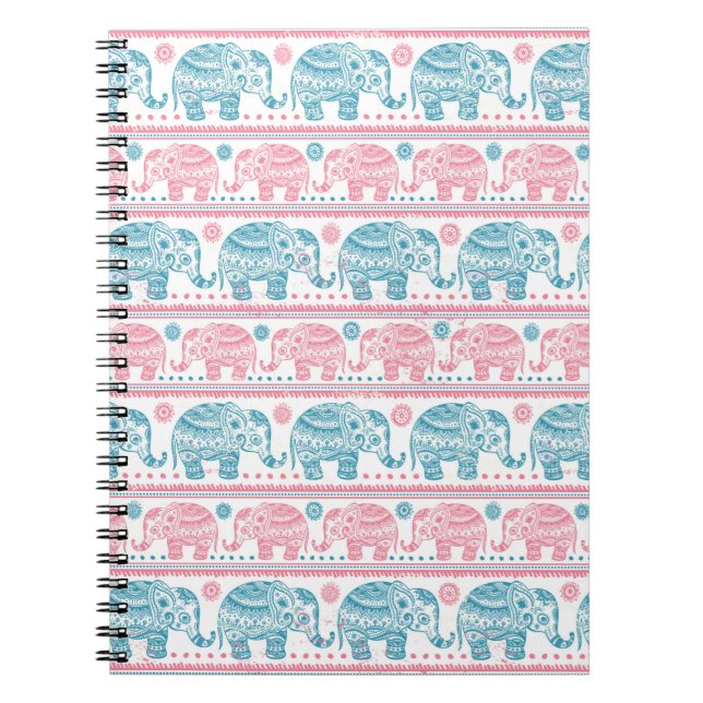 Rosa und aquamarines ethnisches Elefant-Muster Notizblock (Vorderseite)