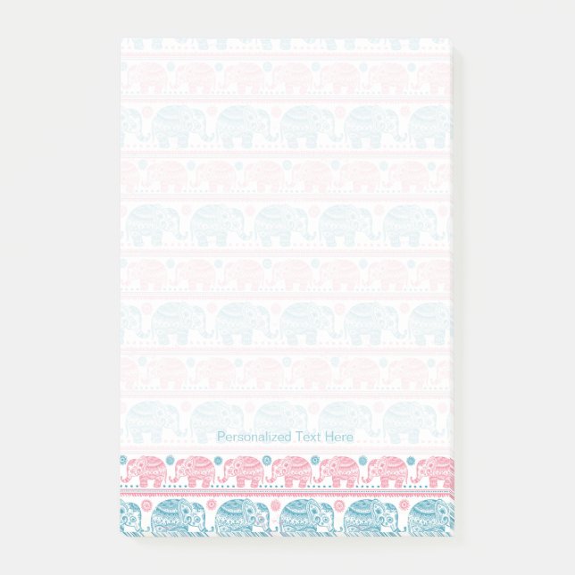 Rosa und aquamarines ethnisches Elefant-Muster Post-it Klebezettel (Vorderseite)