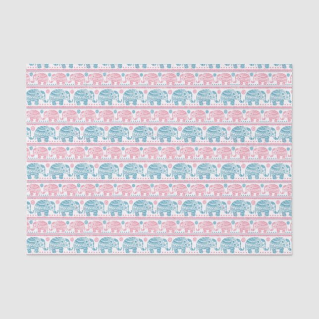Rosa und aquamarines ethnisches Elefant-Muster Seidenpapier (Vorderseite)