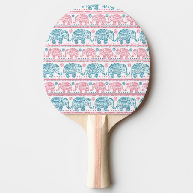 Rosa und aquamarines ethnisches Elefant-Muster Tischtennis Schläger (Vorderseite)