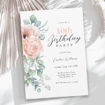 Rosa und Beige Aquarellfarben Floral 40. Geburtsta Einladung<br><div class="desc">Diese hübsche, feminine Party Einladung aus dem 40. Jubiläum feiert einen Geburtstag in elegantem Stil. Das hübsche Blumendesign in Aquarelltönen mit rosa und pfirsichfarbenen Rose und Pappi mit einer hübschen Eukalyptus-Vegetation entlang der links Grenze. Der gesamte Text kann für Ihr Party personalisiert sein. Diese Einladung steht als gedruckter und papierloser...</div>