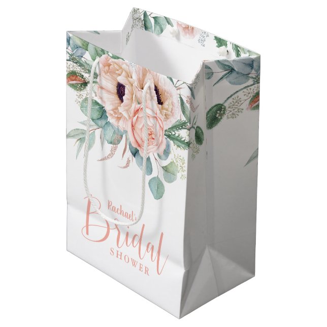 Rosa und Beige Brautparty Mittlere Geschenktüte (Vorderseite Schrägansicht)