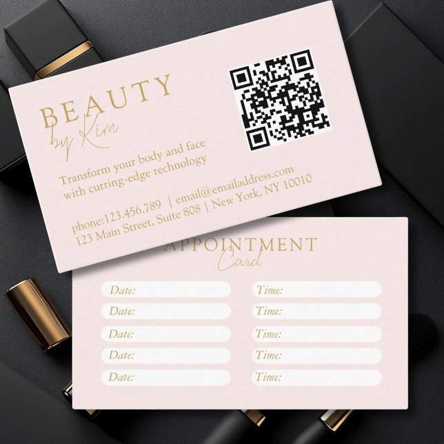 Rosa und Beige-Gold, Minimal, elegant, Salon Terminkarte (Pink & Beige-Gold, Minimal, Elegant, Salon Appointment Card)