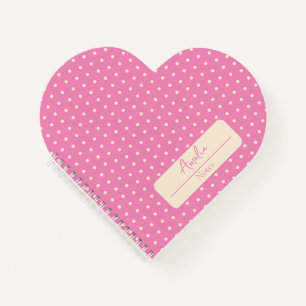 Rosa und beige Polka-Dosen-Herz Notizbuch
