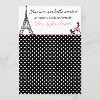 Rosa und Black Paris Girl zum Geburtstag Einladung