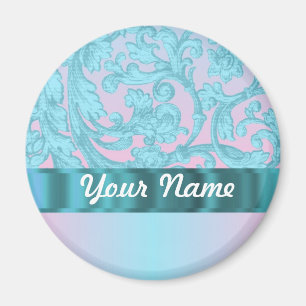 Rosa und blass-blaue Damastasse Magnet