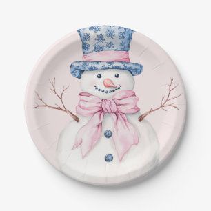 Rosa und Blau Damaskus Snowman Pappteller