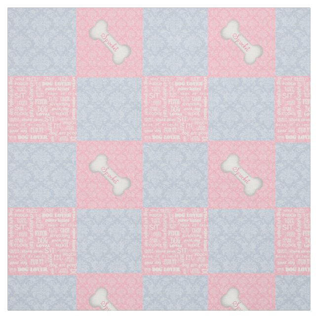Rosa und Blau Damast Patchwork mit Namen Stoff (Muster)