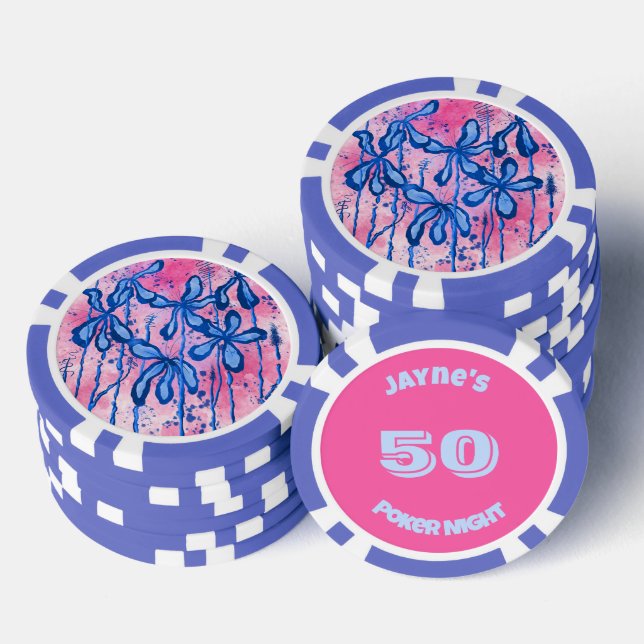 Rosa und blau eingefärbte Lilien Pokerchips (Stapel)