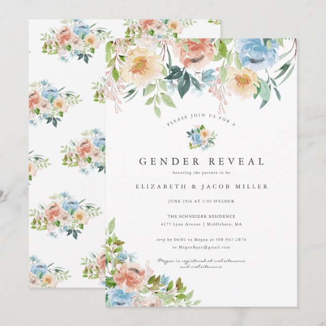 Rosa und Blau Florals | Gender Reveal Baby Shower (Vorne/Hinten)