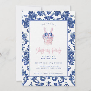 Rosa und blau Grandmillennial Damask Champagne Einladung