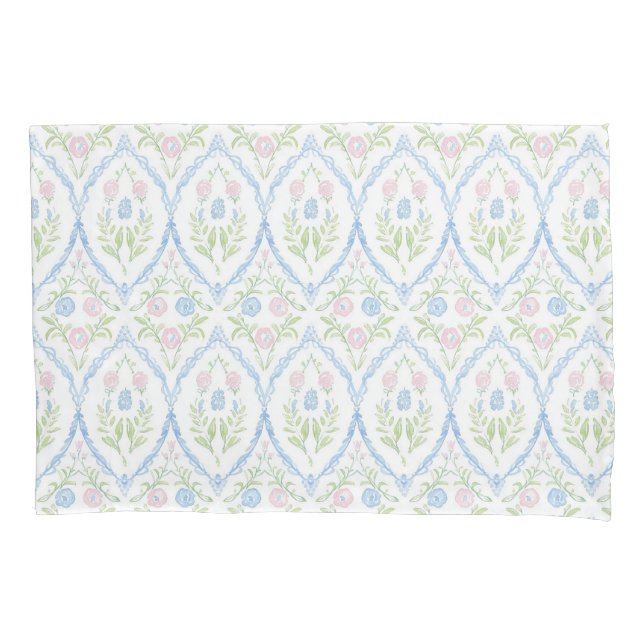 Rosa und Blau-Grandmillennial reversible Kissenbezug (Vorderseite)