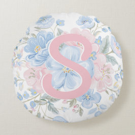 Rosa und blau grandmillenniale reversible Monogram Rundes Kissen