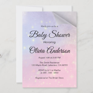 Rosa und blau Hintergrund mit Stars-Babydusche Einladung