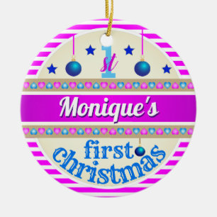 Rosa und Blau / Ihr Baby's First Christmas Keramik Ornament
