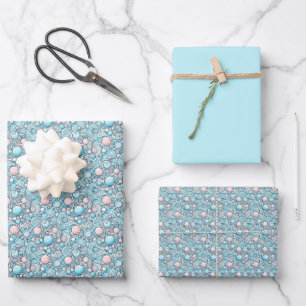 Rosa und Blau mit blauem Umschlagpapier Geschenkpapier Set