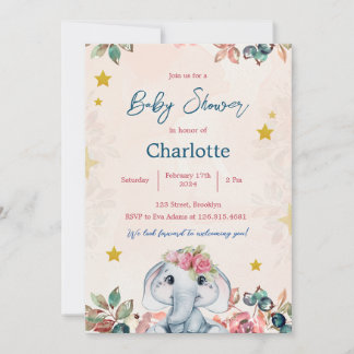 Rosa und blau Moderne Babydusche Einladung