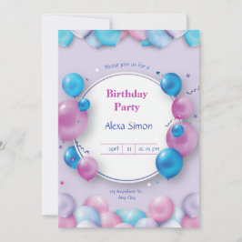 Rosa und Blau Moderne Geburtstagsparty Einladung