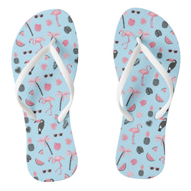 Rosa und Blau Sommer-Tropenmuster Flip Flops (Fußbett)