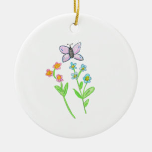 Rosa und blau Vergessen Sie mir Knochen Keramik Ornament