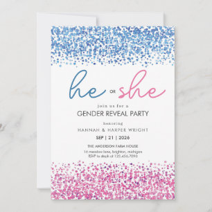 Rosa und Blau weißer Glitter Er oder Sie Geschlech Einladung