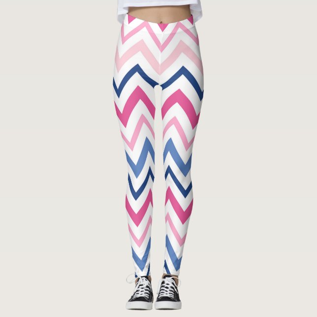 Rosa und Blau Zickzack Leggings (Vorderseite)