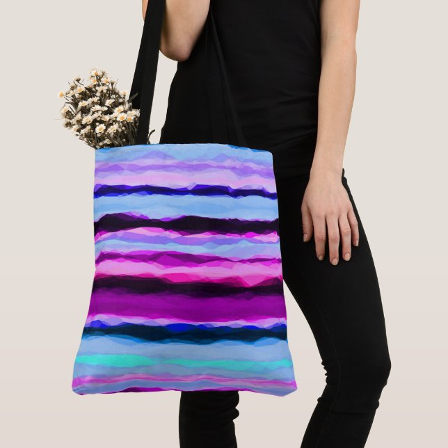 Rosa und blaue Abstrakte Streifen Tasche (Von Nahem)