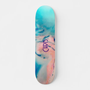 Rosa und blaue Alkoholfarbe Aquarell Skate Skateboard