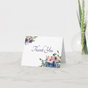 Rosa und blaue Aquarell-Blumen-Dankeskarten Karte