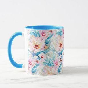 Rosa und blaue Aquarell-Blumen Tasse