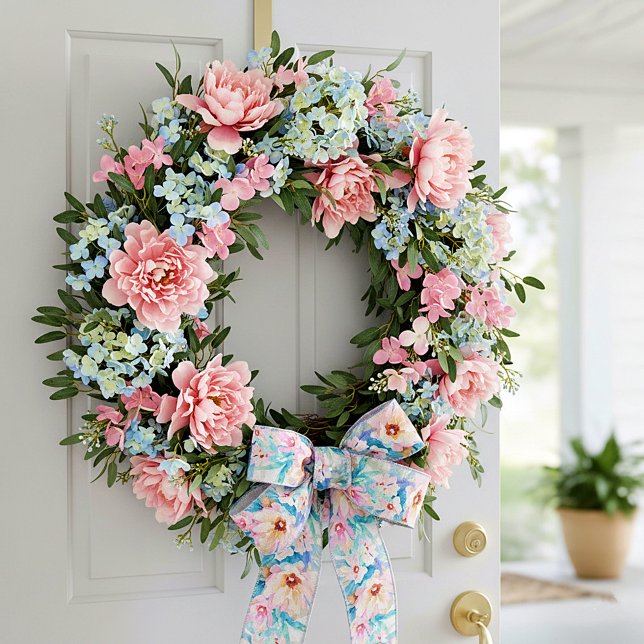 Rosa und blaue Aquarellblumen Satinband (Von Creator hochgeladen)