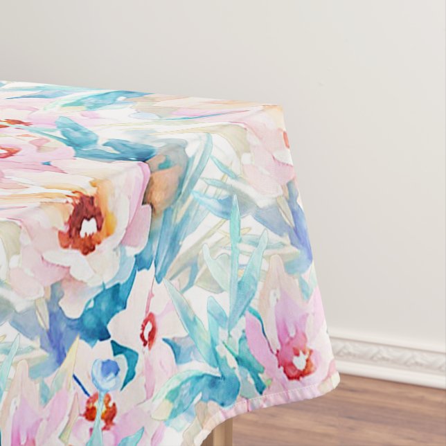 Rosa und blaue Aquarellblumen Tischdecke (Beispiel)