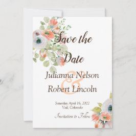 Rosa und blaue Aquarellblütenblüte Save the Date i Einladung