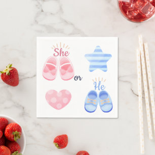 Rosa und Blaue Baby Schuhe Sie oder Er? Geschlecht Serviette