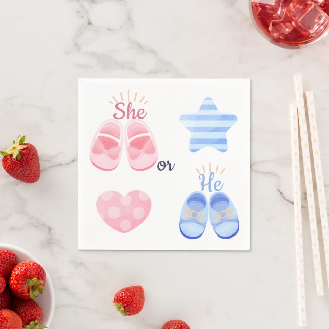 Rosa und Blaue Baby Schuhe Sie oder Er? Geschlecht Serviette (Beispiel)