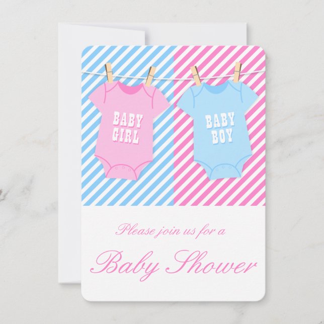 Rosa und blaue Babydusche Einladung Twins Opt 1 (Vorderseite)