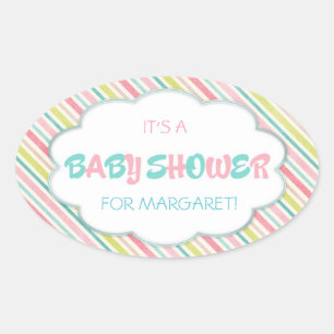 Rosa und blaue Babydusche Ovaler Aufkleber
