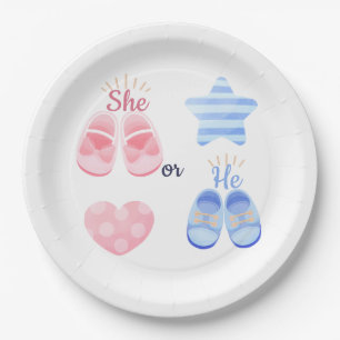 Rosa und Blaue Babyschuhe Sie oder Er? Geschlecht Pappteller