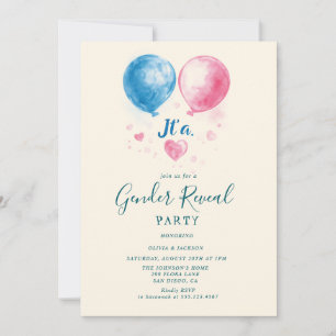 Rosa und blaue Ballons Gender Reveal Party Einladung