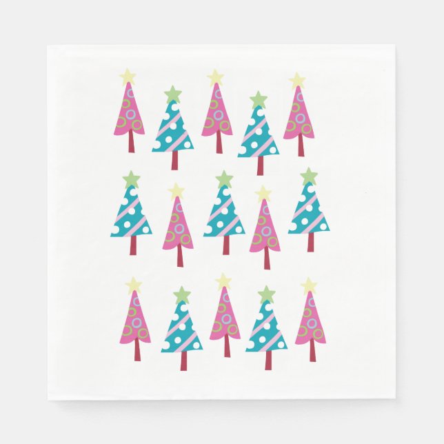 Rosa und blaue Bäume Frohe Weihnachten Weihnachten Serviette (Vorderseite)