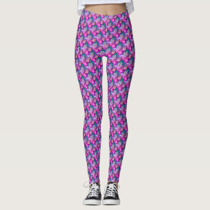 Rosa und blaue Blume Design Muster Leggings
