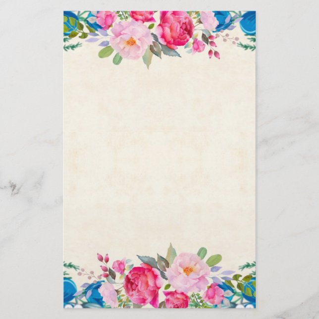 Rosa und blaue Blume Extravagant Briefpapier (Vorderseite)