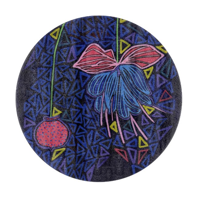 Rosa und blaue Blume Schneidebrett (Vorderseite)