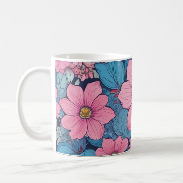 Rosa und blaue Blume Tasse (Links)