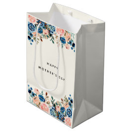 Rosa und blaue Blume Wasserfarbe Muttertag Mittlere Geschenktüte