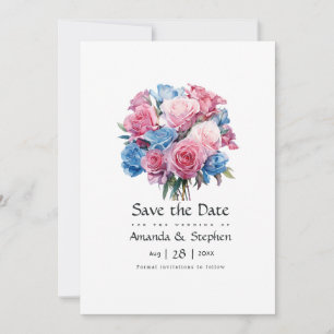 Rosa und blaue Blumelhochzeit Floral Save The Date