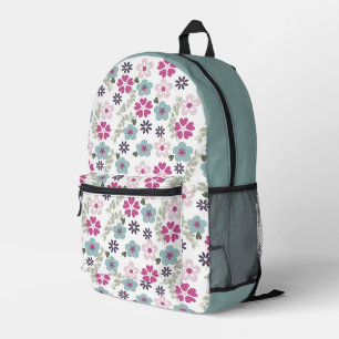 Rosa und blaue Blumen Bedruckter Rucksack