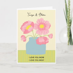 Rosa und blaue Blumen Design Karte