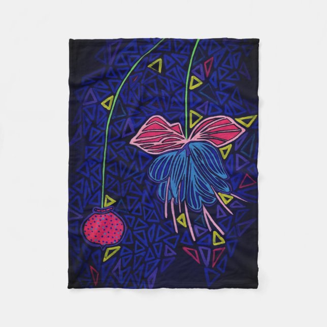 Rosa und blaue Blumen Fleecedecke (Vorderseite)